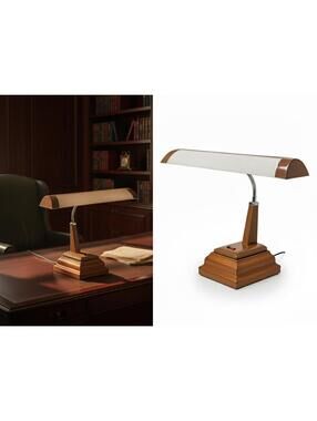 Banker Executive Desk Lamp 1970s Japan | Office Light 19in Gooseneck Wooden Base